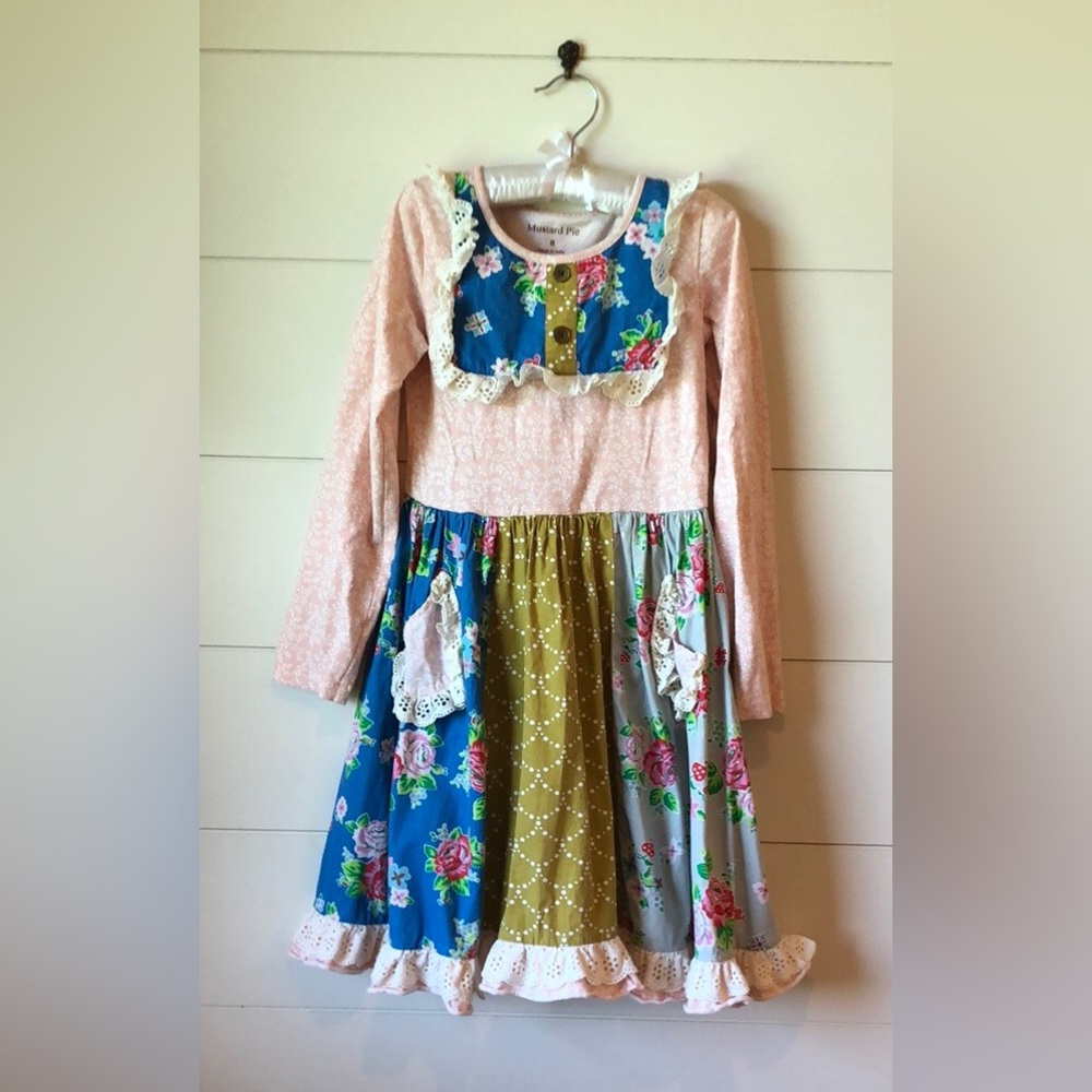 Mustard Pie Long Sleeved Floral Dress Prairie  Girls 8